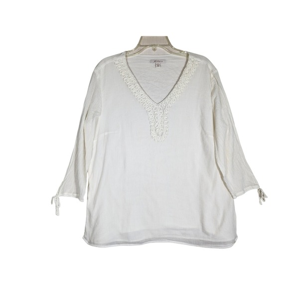 JM Collection Tops - JM Collection Womens 16 Ivory Cotton Tunic Boho Peasant Crochet Coastal Airy